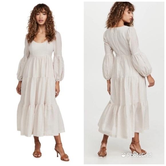 Cinq a Sept Dress Striped Balloon Long Sleeve‎ Creme Ivory Sz 0 - Picture 1 of 7